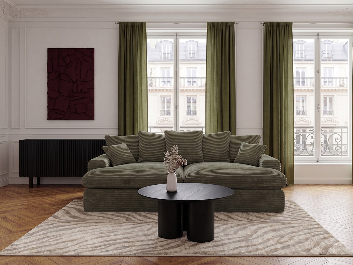 Bobochic Nevada Sofa 3-Sitzer 226 × 150 cm Breitcord weich Grün