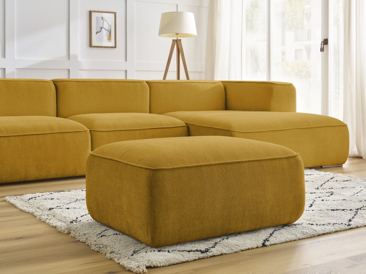 Bobochic Zephyr Ecksofa mit Pouf 349 × 165 cm Strukturstoff Gelb Ecke rechts