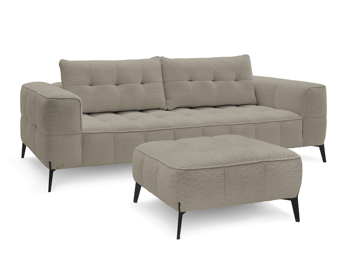 Bobochic Anis Sofa 3-Sitzer mit Pouf Bouclé-Stoff Taupe