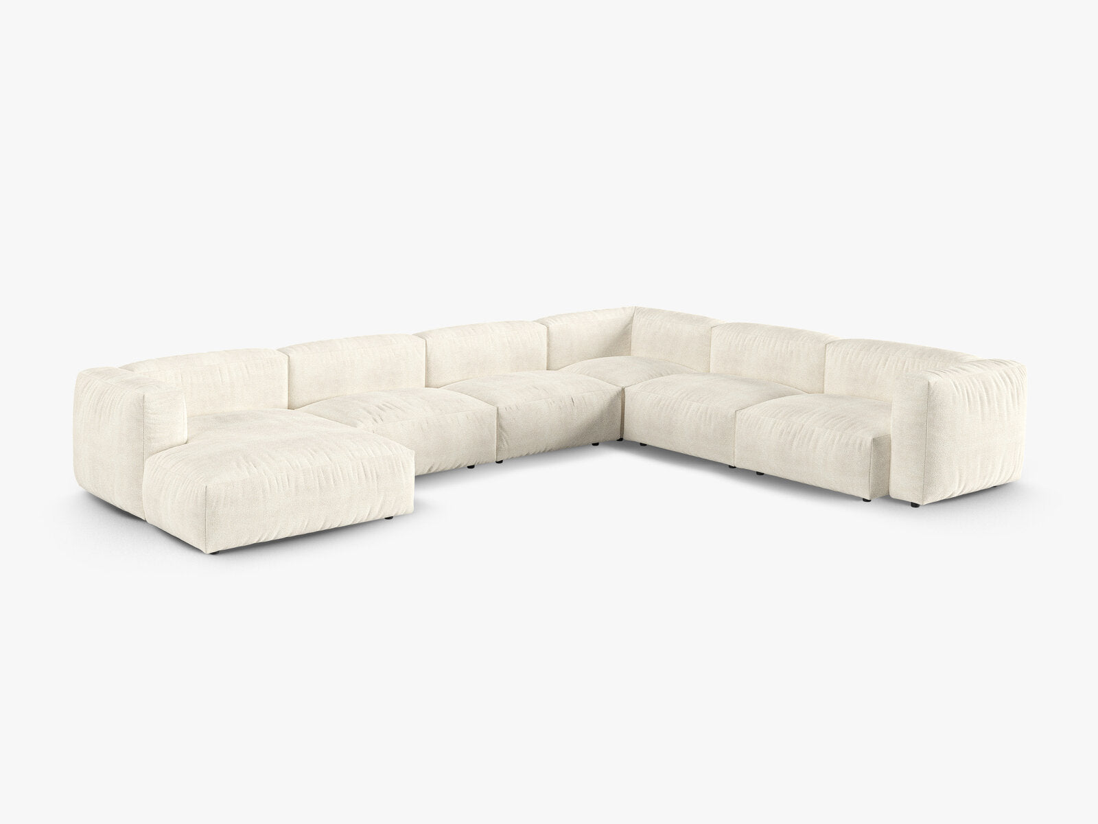 Micadoni modulares Ecksofa XL Martina 6-Sitzer 90cm Sitztiefe Rechts Boucle Monet Elfenbein