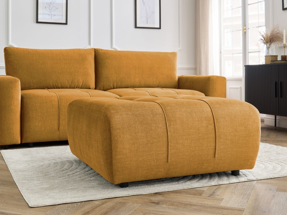 Bobochic Arsene Schlafsofa 4-Sitzer mit Bettkasten und Pouf Samt Gelb