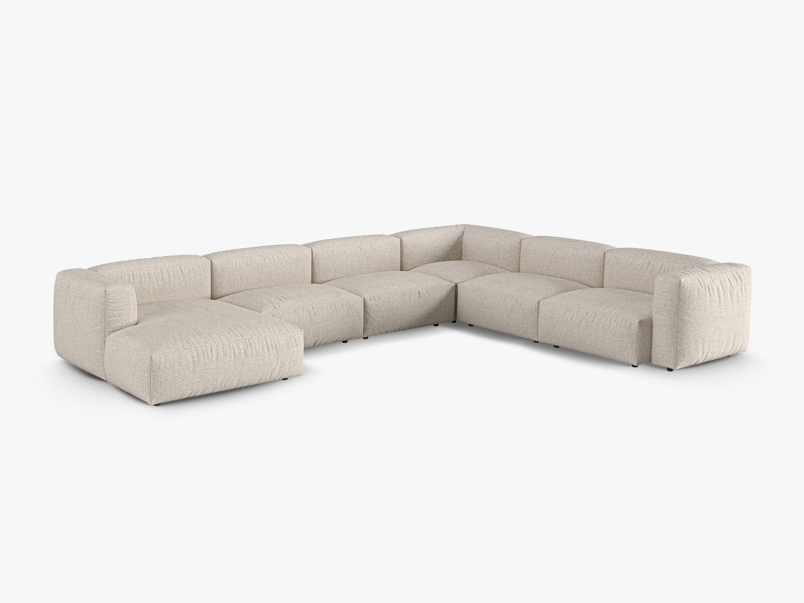 Micadoni modulares Ecksofa XL Martina 6-Sitzer 90cm Sitztiefe Rechts Boucle Monet Beige