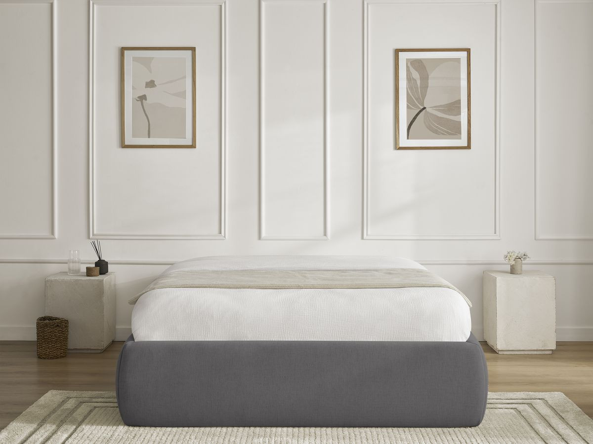 Bobochic Inera Bettgestell mit Bettkasten, ohne Kopfteil Stoff Dunkelgrau, Liegefläche 160 × 200 cm