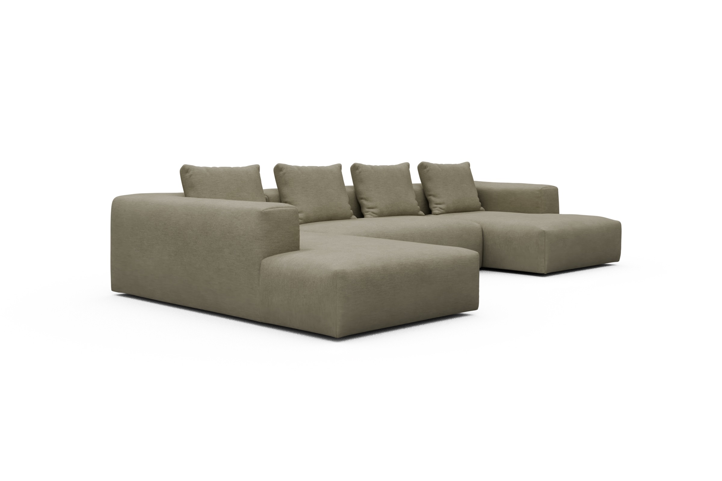 Wohnlandschaft Fred Relax-Ecke links mit 2-Sitzer und Chaiselongue rechts Vivus-Dusty-Sand