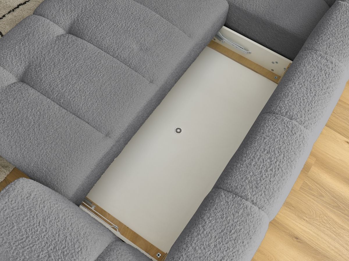 Bobochic Fuji Ecksofa mit Schlaffunktion und Bettkasten 282 × 204 cm Bouclé-Stoff Dunkelgrau Ecke links