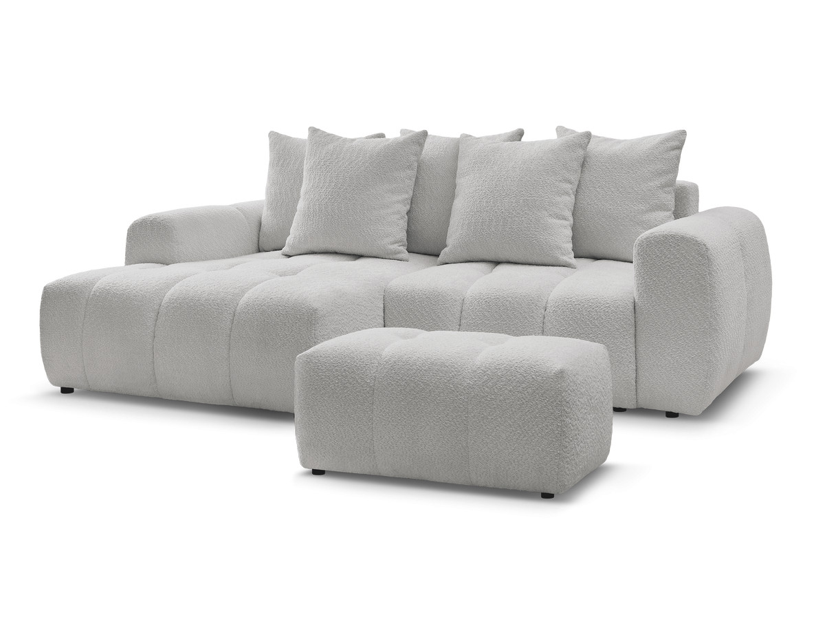 Bobochic Roxelane Ecksofa mit Schlaffunktion und Bettkasten und Pouf 258 × 150 cm Bouclé-Stoff Hellgrau Ecke links
