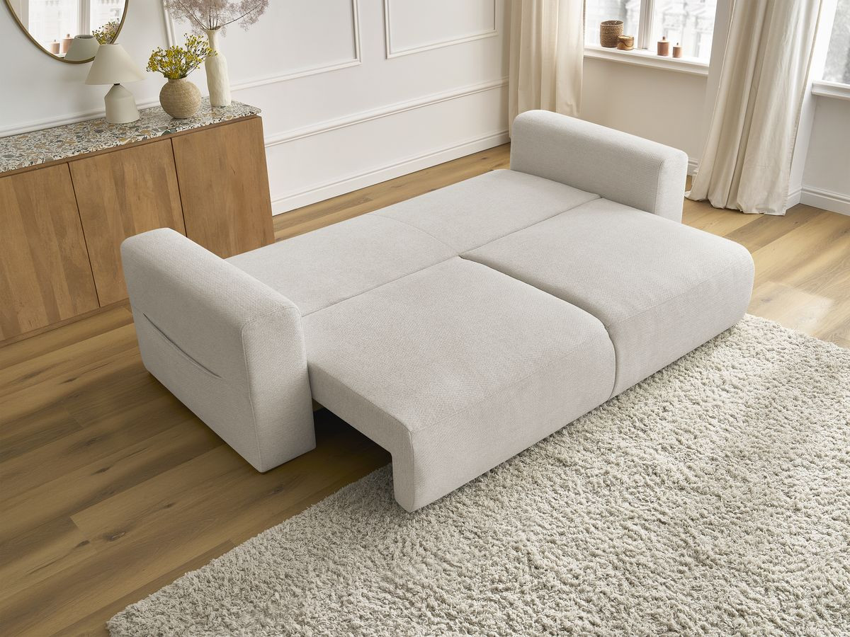 Bobochic Sidonie Schlafsofa 3-Sitzer mit Bettkasten Melange-Stoff Beige