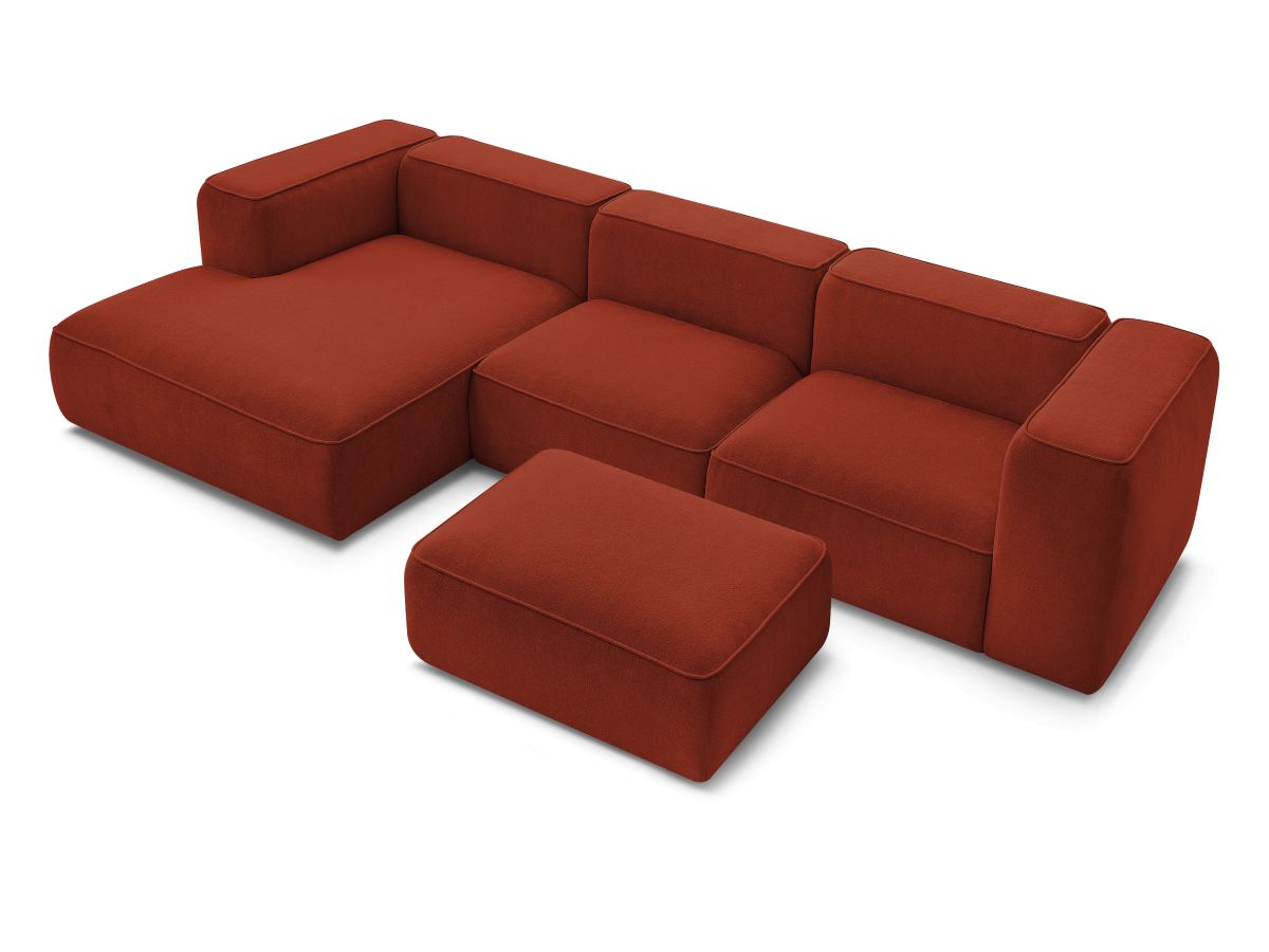 Bobochic Zephyr Ecksofa mit Pouf 349 × 165 cm Strukturstoff Orange Ecke links