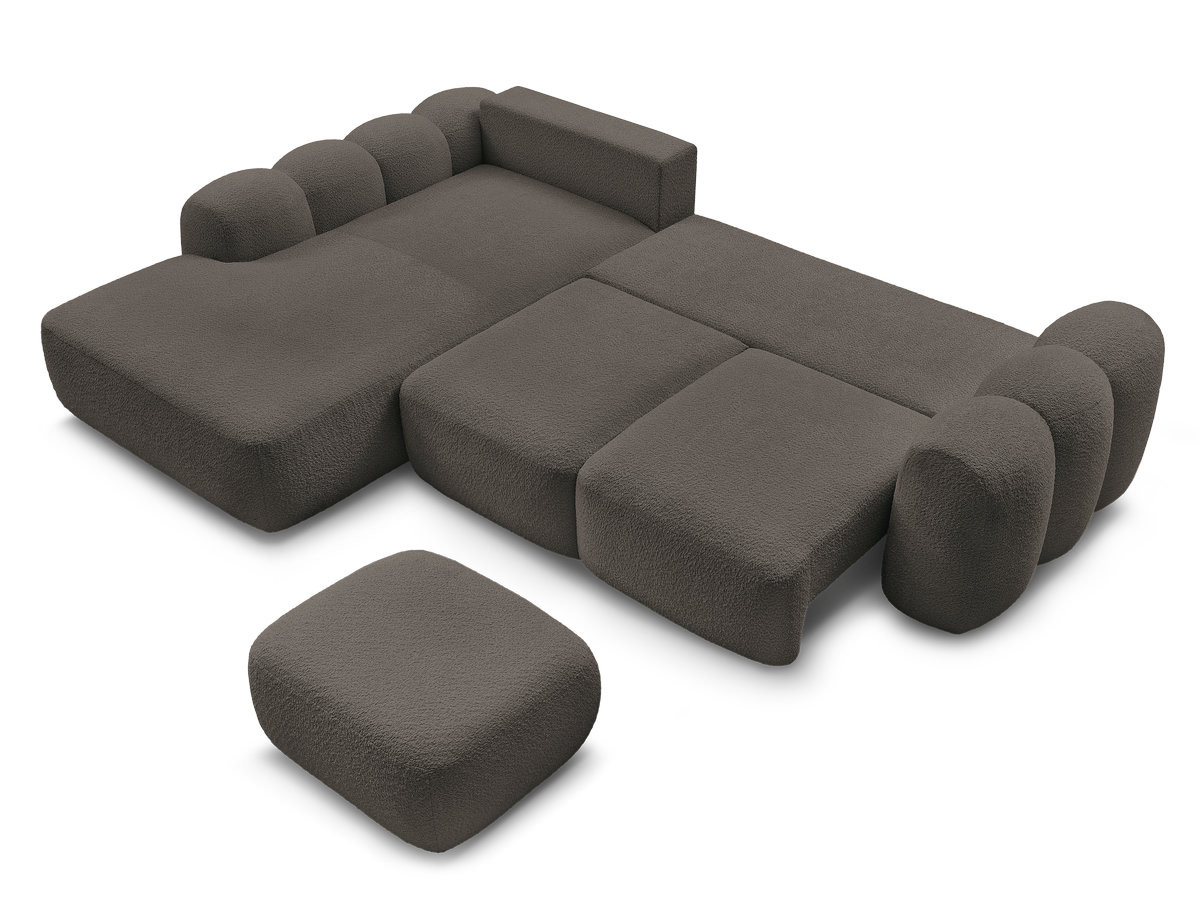 Bobochic Montaigne Ecksofa mit Schlaffunktion und Bettkasten und Pouf 288 × 196 cm Bouclé-Stoff Braun Ecke links