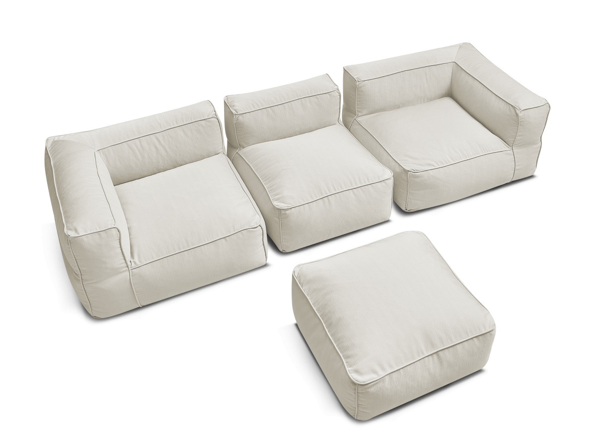 Bobochic Giulia Gartensofa 4-Sitzer mit Pouf, 2 Eckmodule Stoff Beige