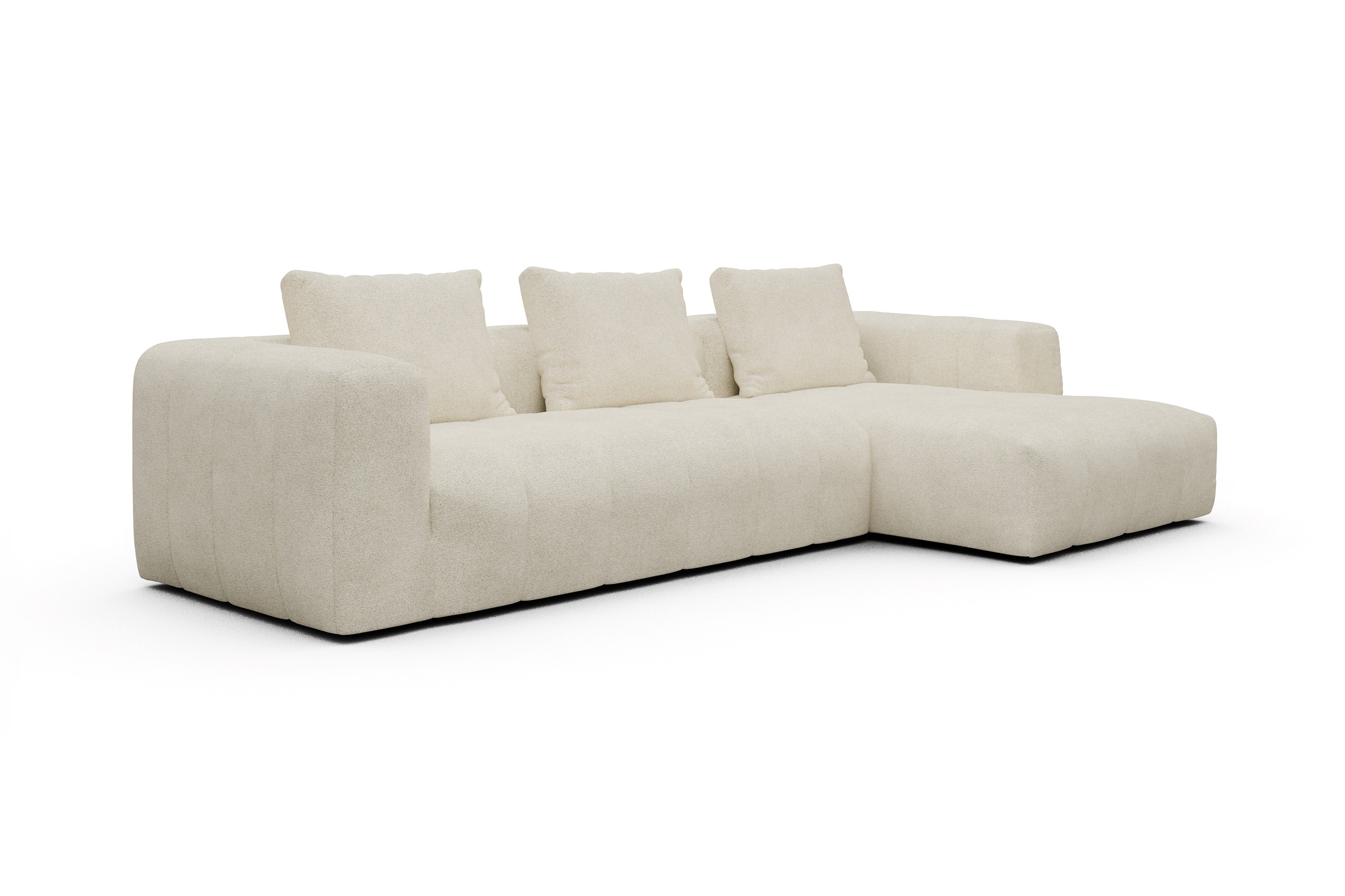 Ecksofa Hugo 2,5-Sitzer Armlehne links mit Chaiselongue Boucle-Off-White