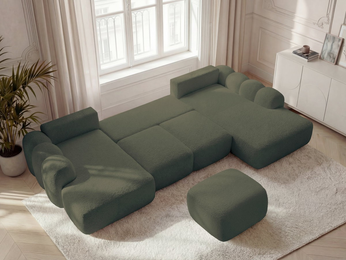 Bobochic Montaigne Wohnlandschaft mit Pouf Bouclé-Stoff Grün Ecke links