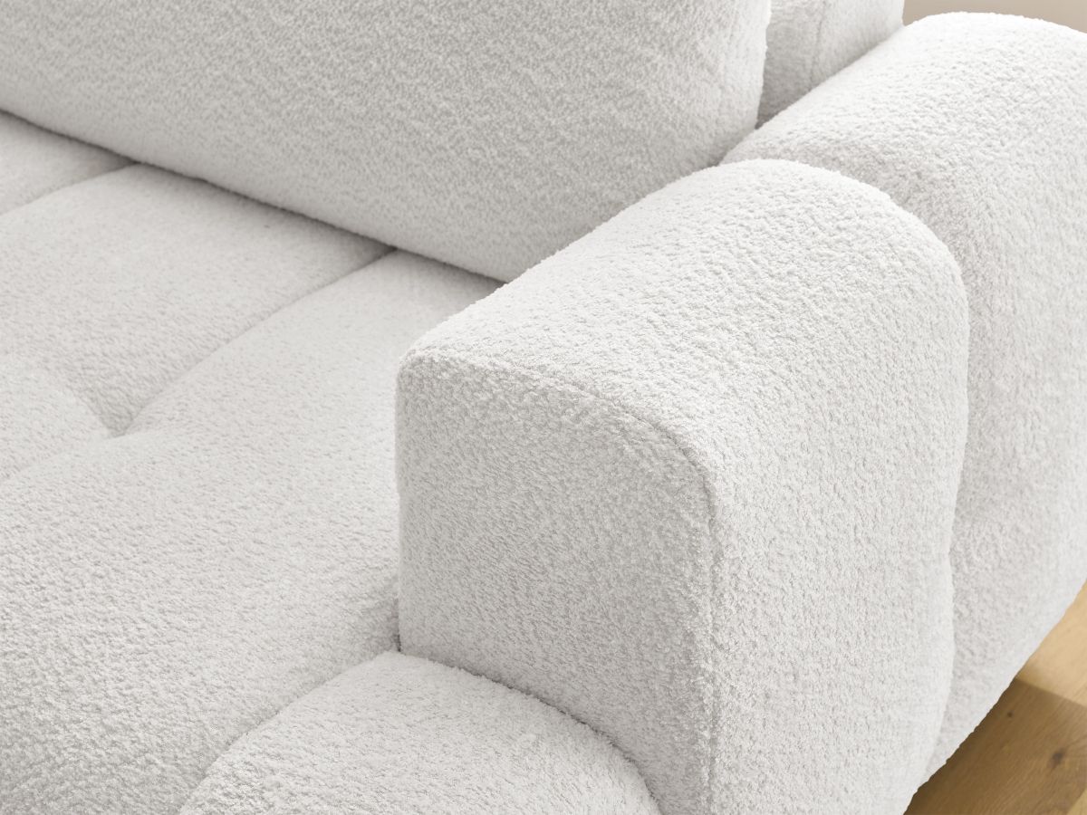 Bobochic Fuji Ecksofa mit Schlaffunktion und Bettkasten und Pouf 282 × 204 cm Bouclé-Stoff Weiß Ecke links
