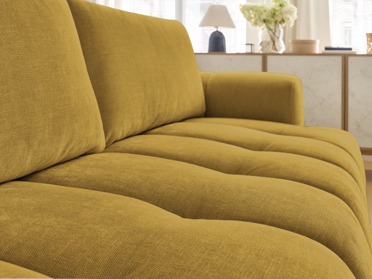 Bobochic Fuji Schlafsofa 3-Sitzer mit Bettkasten Stoff Gelb
