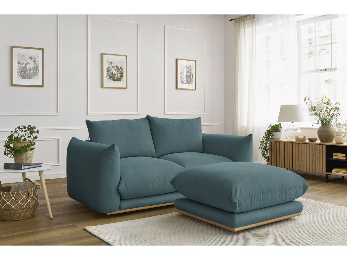 Bobochic Ernest Sofa 3-Sitzer mit Pouf 193 × 106 cm Stoff Dunkelblau