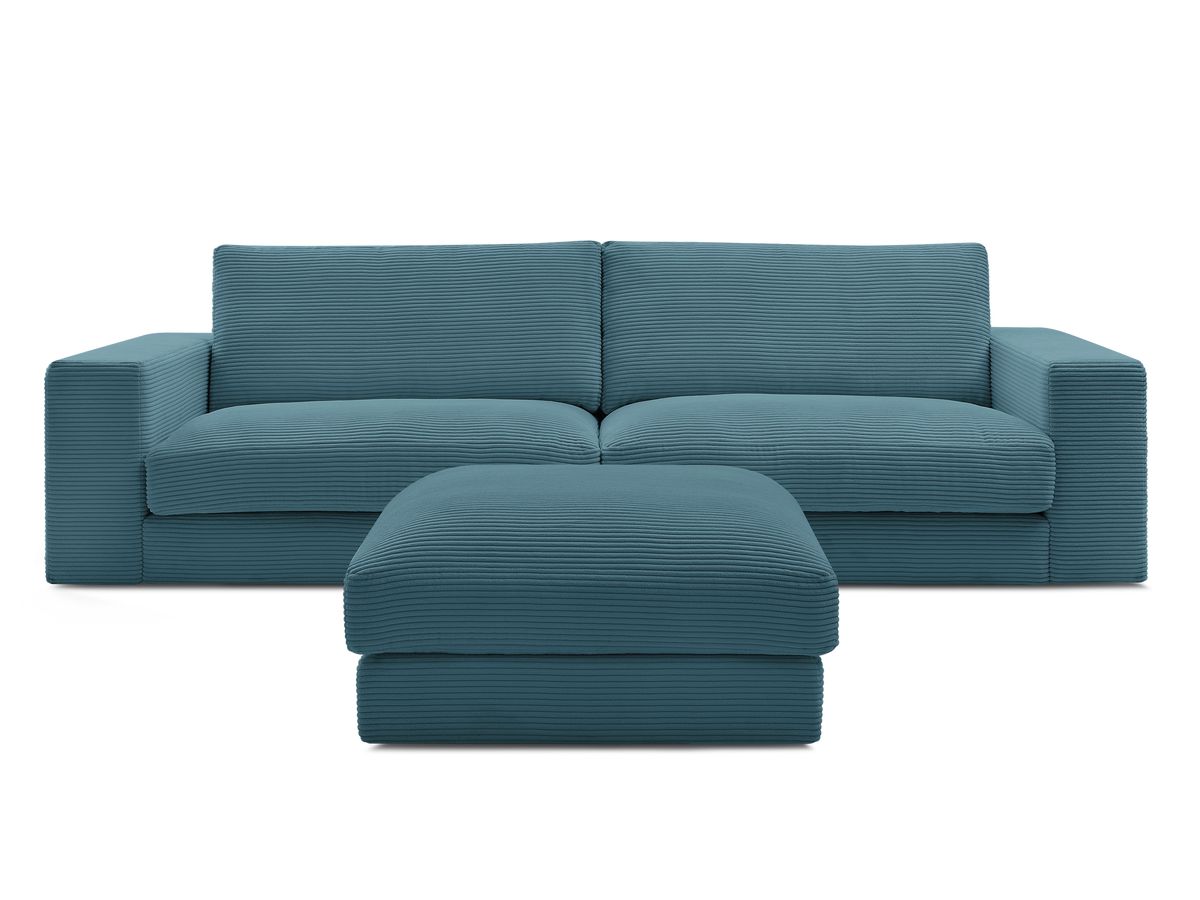 Bobochic Leonard Sofa 4-Sitzer mit Pouf 234 × 109 cm Cordsamt Hellblau
