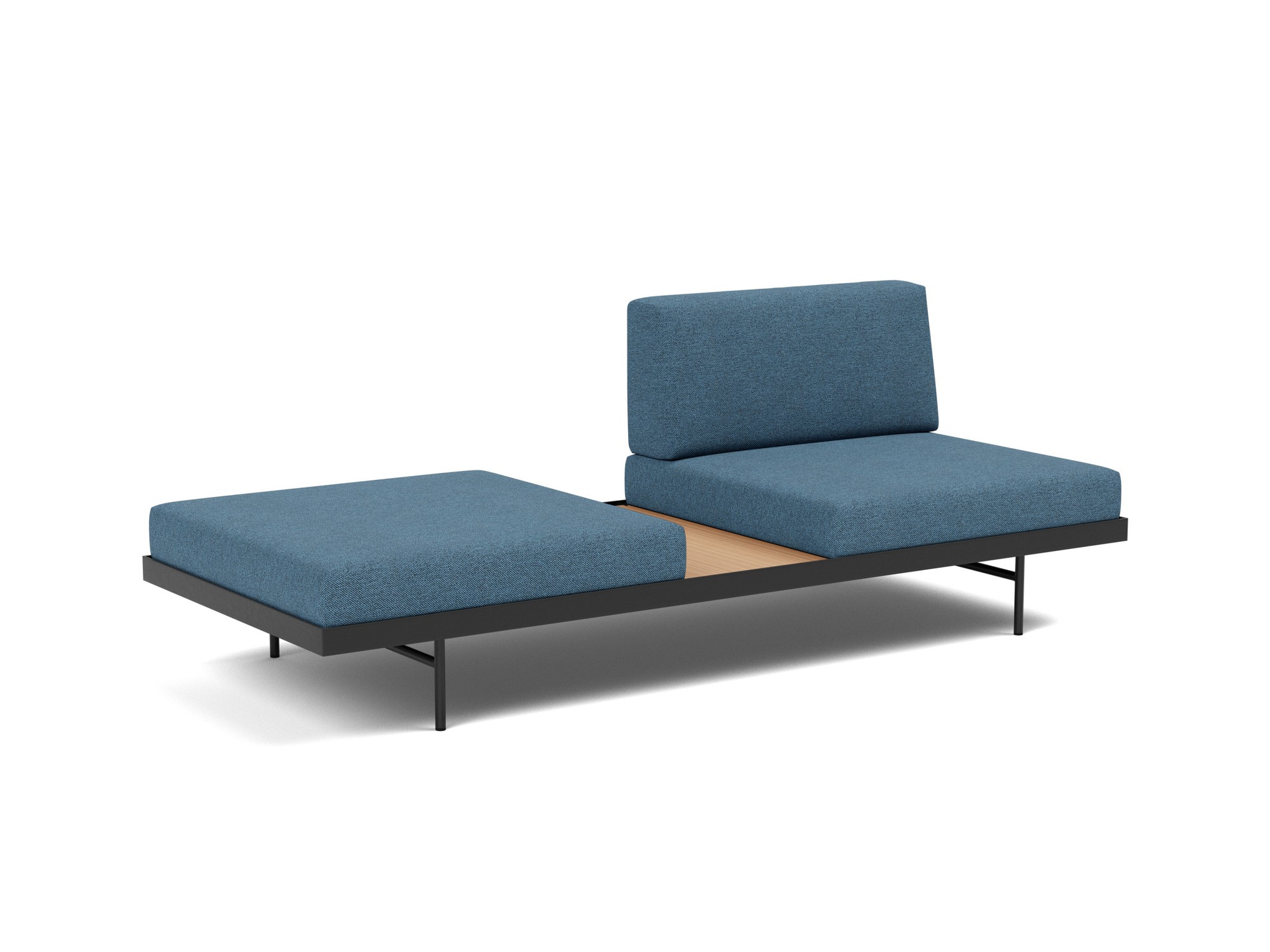 Tagesbett Puri Strukturierter Stoff Weda 302-Weda-Blue Beine mit Eichentisch