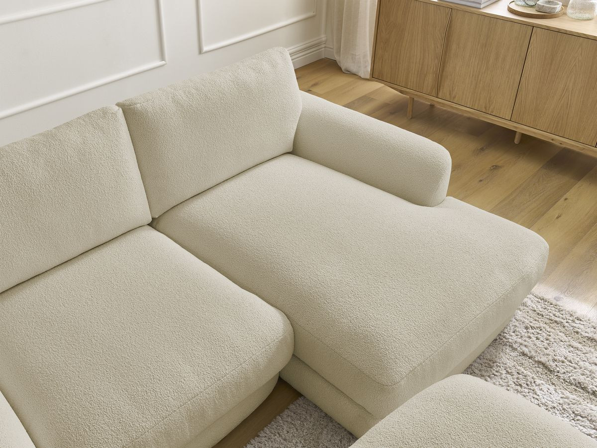 Bobochic Leonore Ecksofa mit Pouf Bouclé-Stoff Beige Ecke rechts
