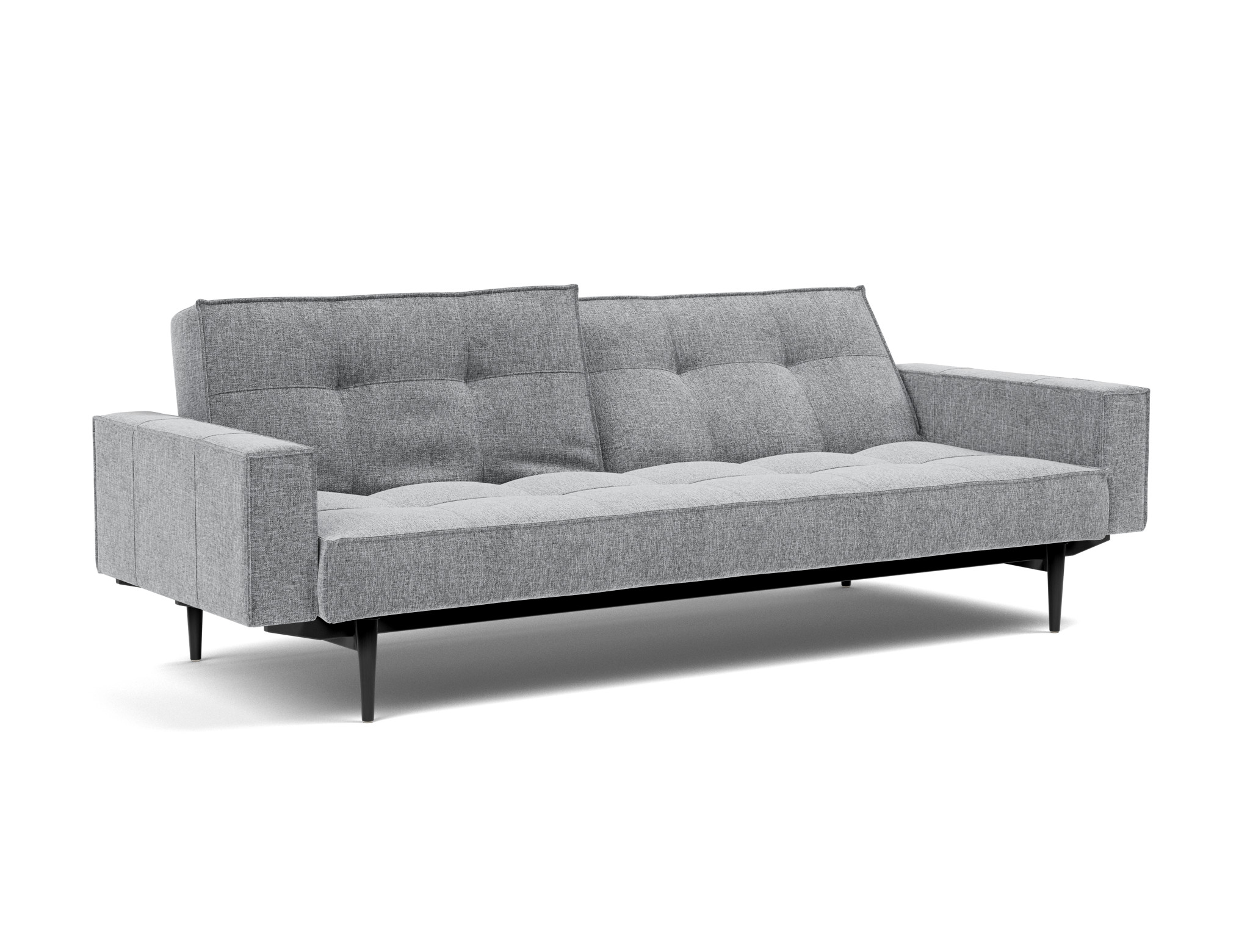 Schlafsofa Splitback mit Armlehnen Strukturierter Stoff Twist 565-Granite Beine Styletto Eiche schwarz
