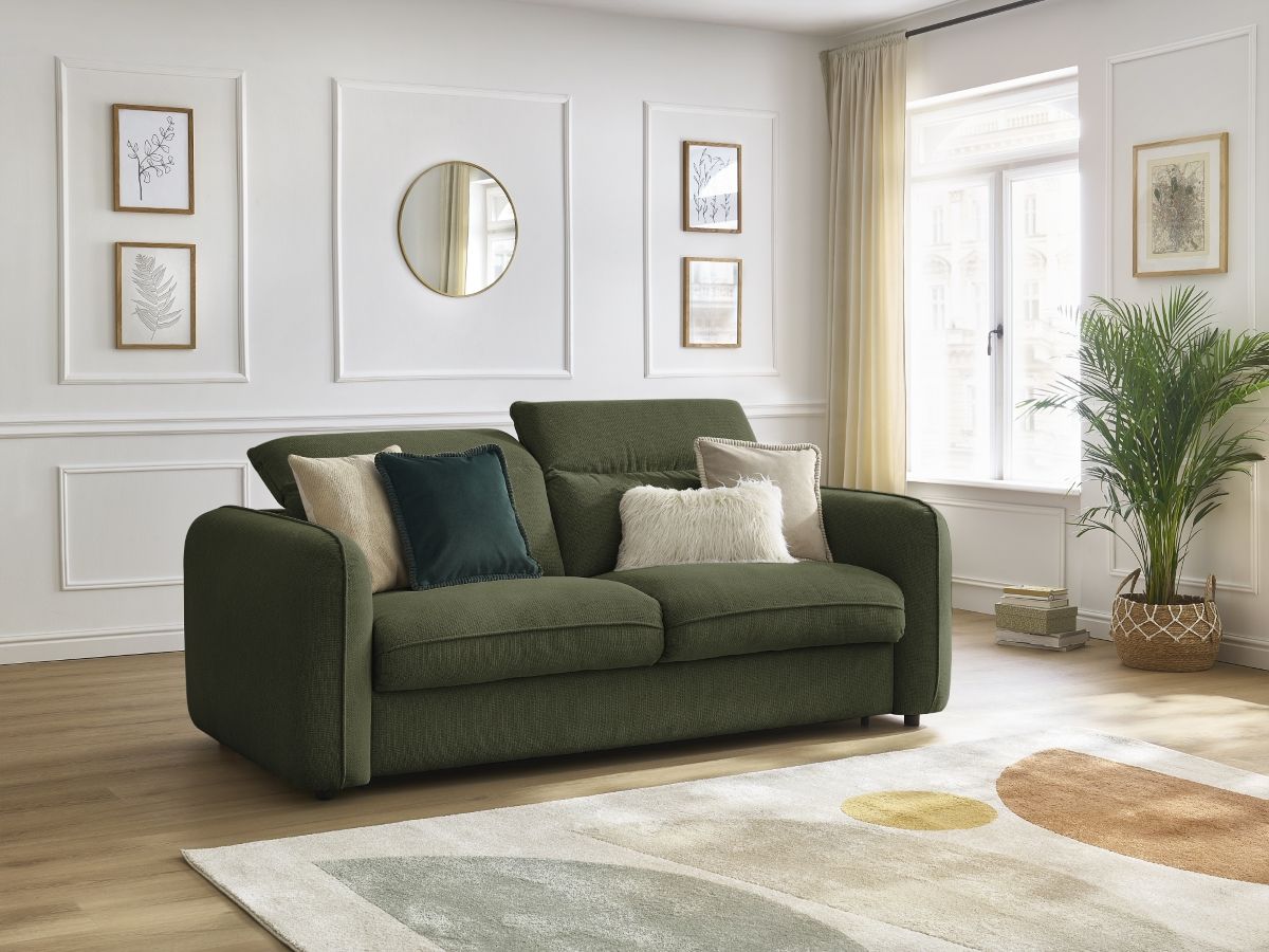 Bobochic Achille Schlafsofa 3-Sitzer Melange-Stoff Grün, Liegefläche 160 × 200 cm
