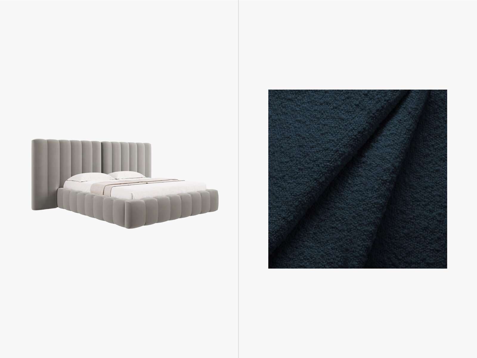 Micadoni Bett Kelp mit Doppelkopfteil Boucle Baloo Dunkelblau 140x200