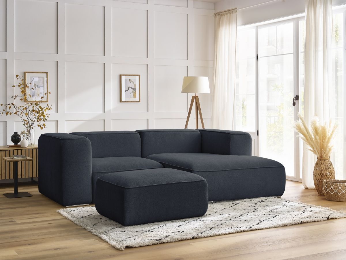 Bobochic Zephyr Ecksofa mit Pouf 260 × 165 cm Strukturstoff Dunkelblau Ecke rechts