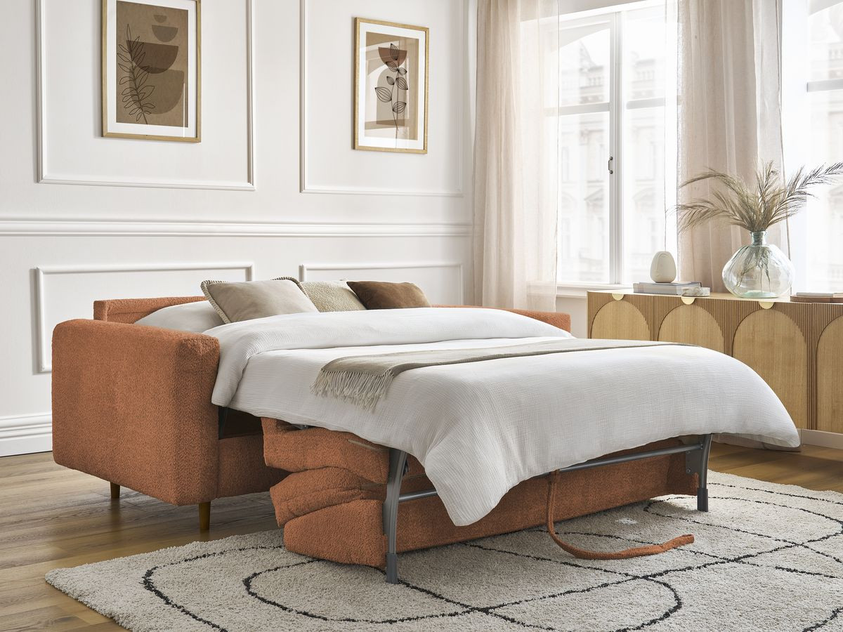Bobochic Cocoone Schlafsofa 3-Sitzer Bouclé-Stoff Orange, Liegefläche 140 × 200 cm