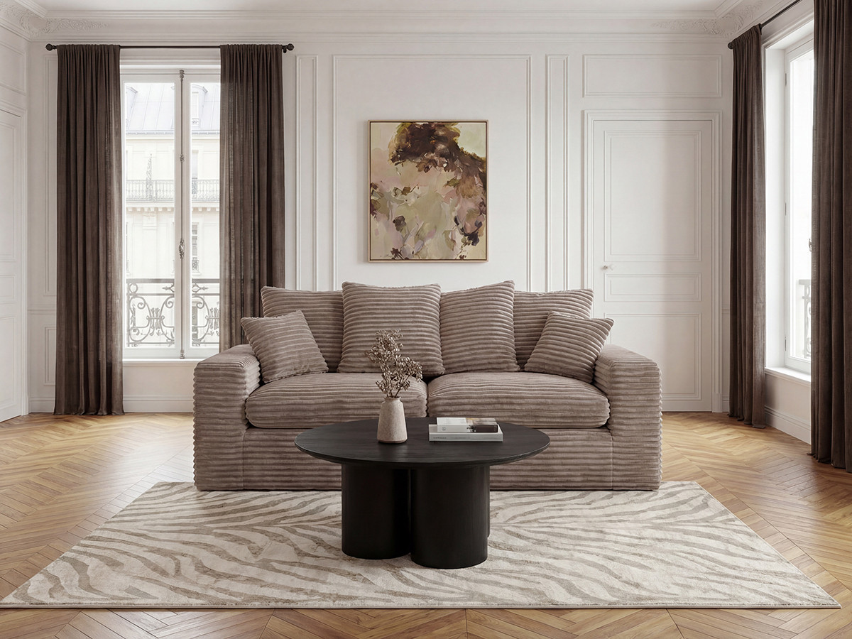 Bobochic Nevada Sofa 2,5-Sitzer Breitcord weich Taupe