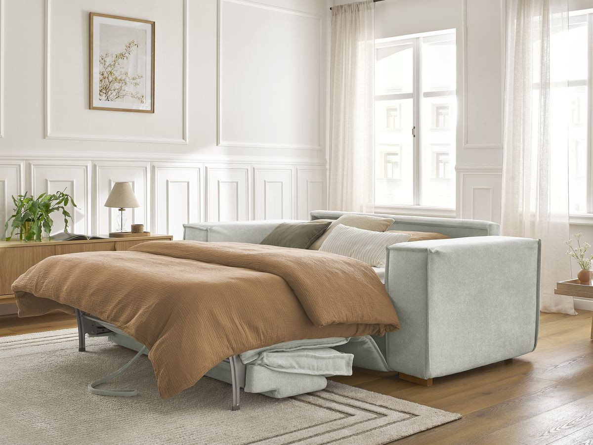 Bobochic Chelsea Schlafsofa 3-Sitzer Strukturstoff Hellgrau, Liegefläche 160 × 200 cm