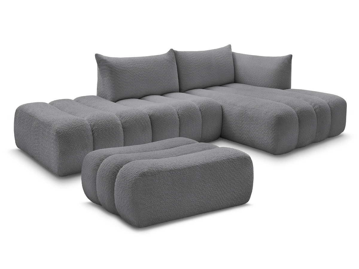 Bobochic Azra Ecksofa mit Pouf 319 × 178 cm Bouclé-Stoff Dunkelgrau Ecke rechts