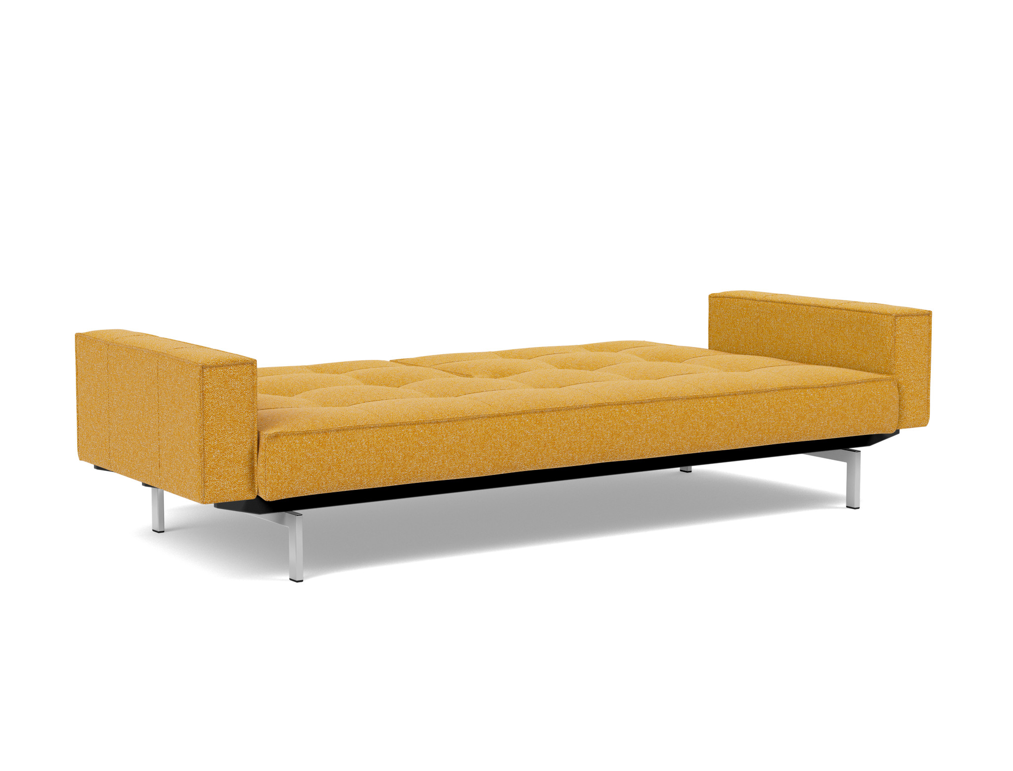 Schlafsofa Splitback mit Armlehnen Boucle Skandi 536-Ochre Beine Chrom