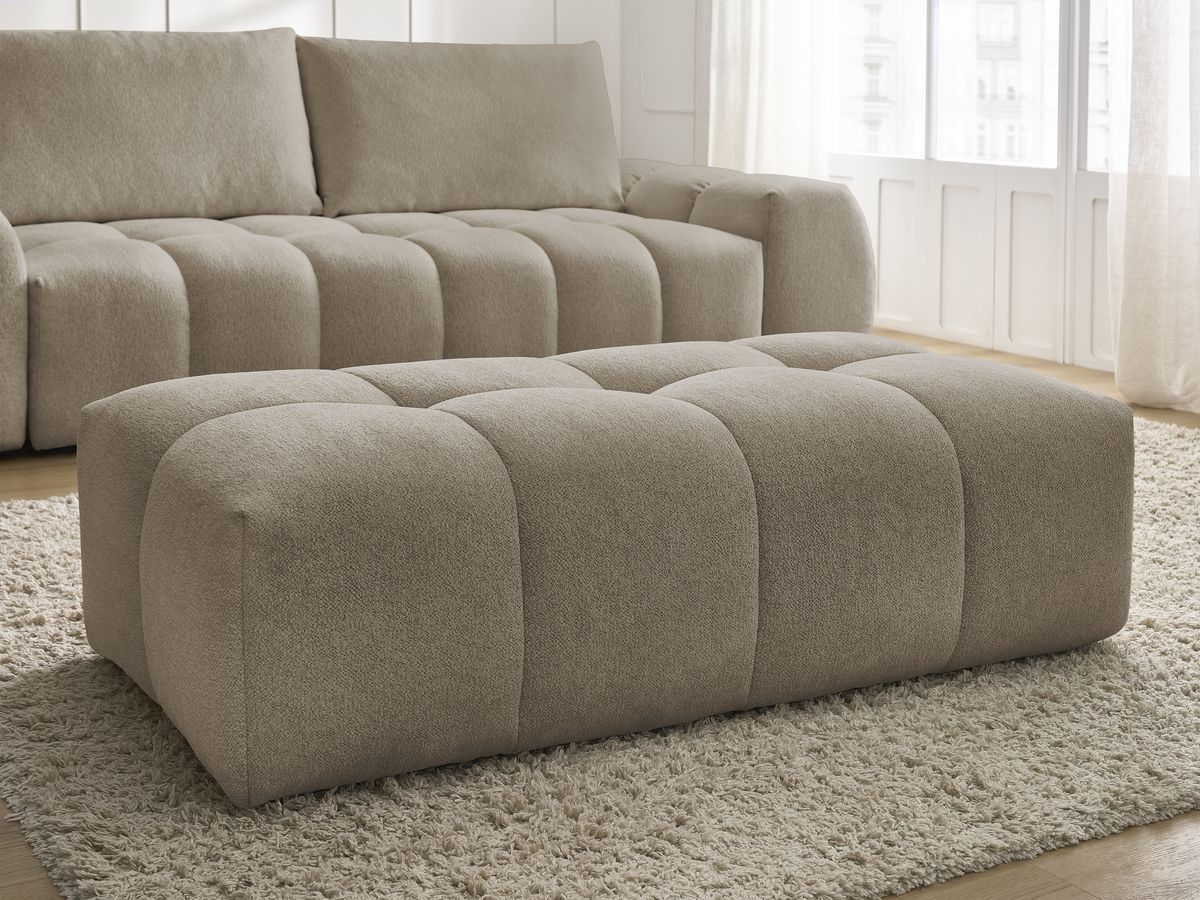 Bobochic Everest Sofa 3-Sitzer mit Pouf, 2 Kissen Melange-Stoff Taupe