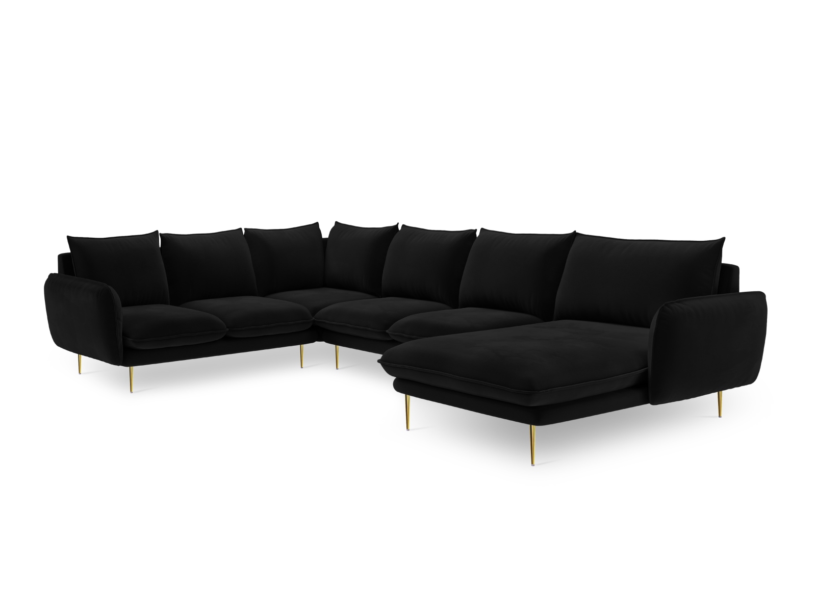 Cosmopolitan Design Panoramasofa Vienna 7-Sitzer Samt Bluvel Schwarz Links Beine Gold