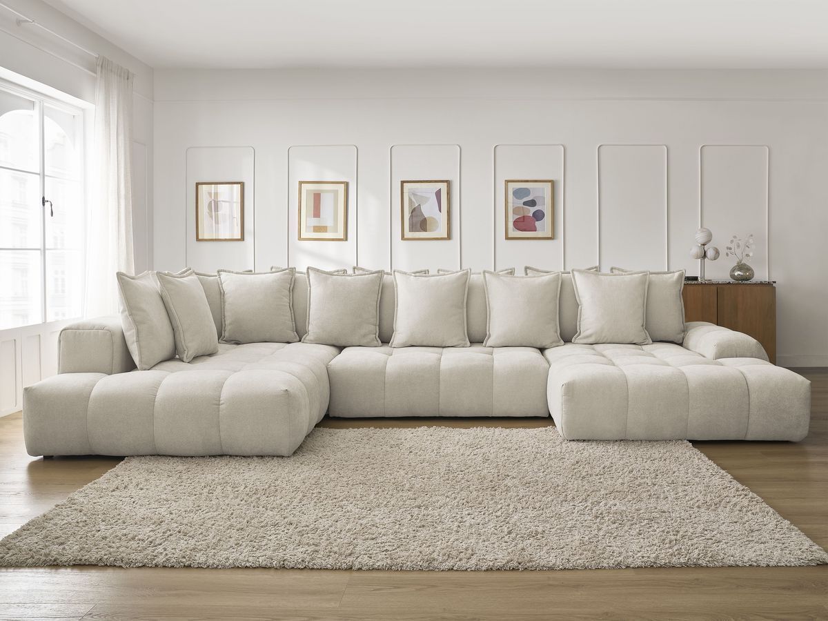 Bobochic Everest Wohnlandschaft, 14 Kissen Strukturstoff Beige Ecke rechts