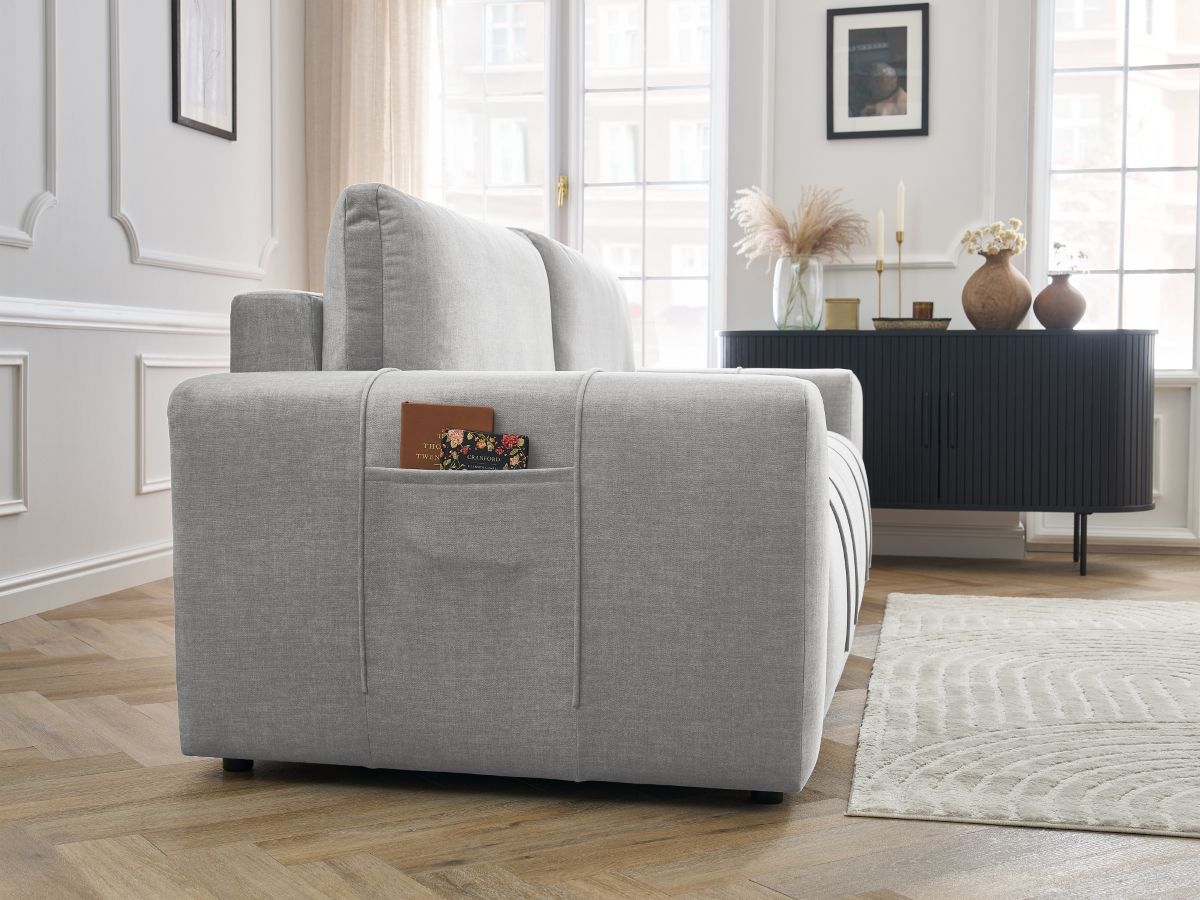 Bobochic Arsene Schlafsofa 3-Sitzer mit Bettkasten Samt Hellgrau