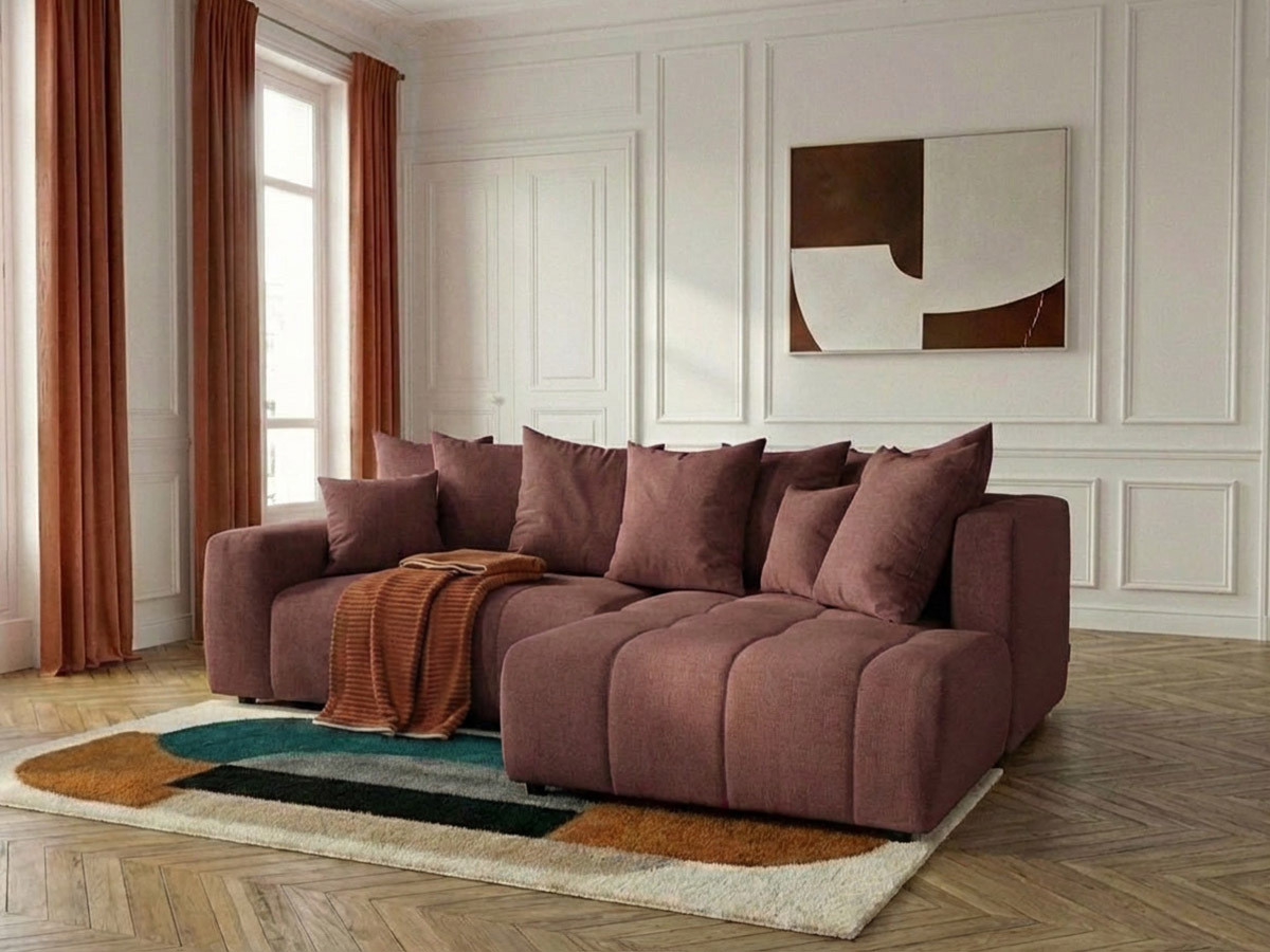 Bobochic Roxelane Ecksofa mit Schlaffunktion und Bettkasten Melange-Stoff Rot Ecke rechts