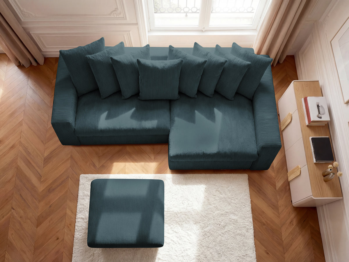 Bobochic Enore Ecksofa mit Pouf Cordsamt Dunkelblau Ecke rechts