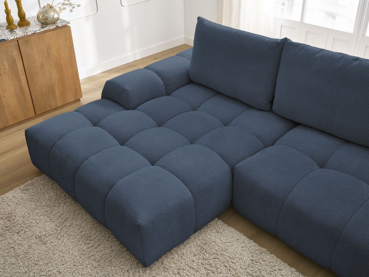 Bobochic Everest Ecksofa mit Schlaffunktion und Bettkasten 318 × 180 cm, 3 Kissen Melange-Stoff Dunkelblau Ecke links