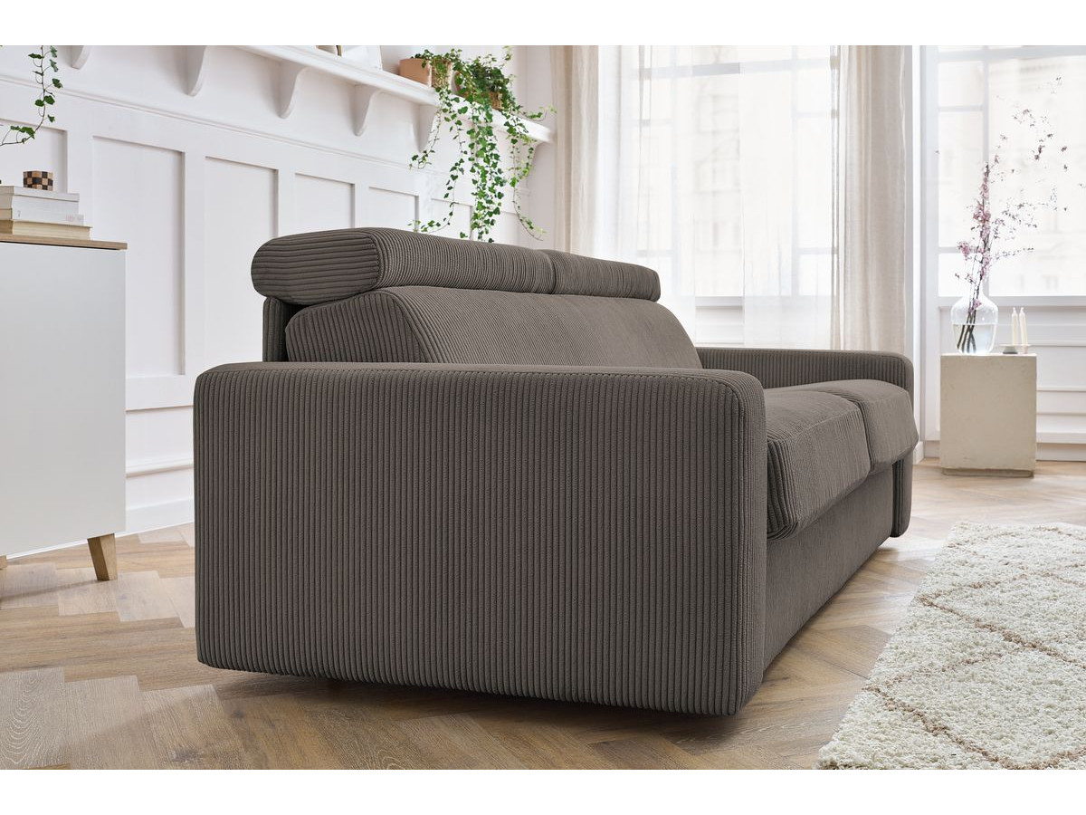 Bobochic Monaco Schlafsofa 3-Sitzer Cordsamt Taupe, Liegefläche 140 × 190 cm