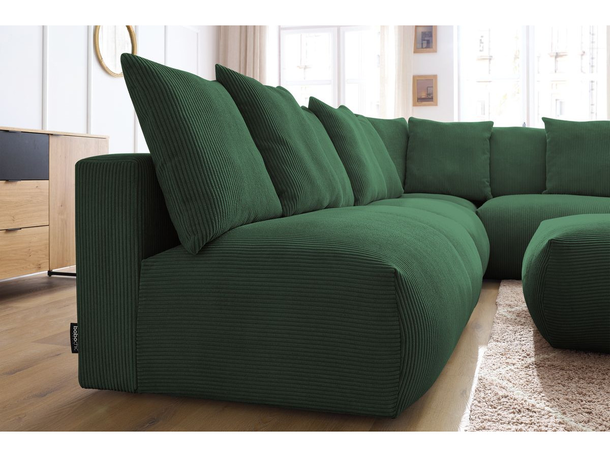 Bobochic Voltaire Ecksofa mit Pouf 322 × 268 cm Cordsamt Grün Ecke rechts