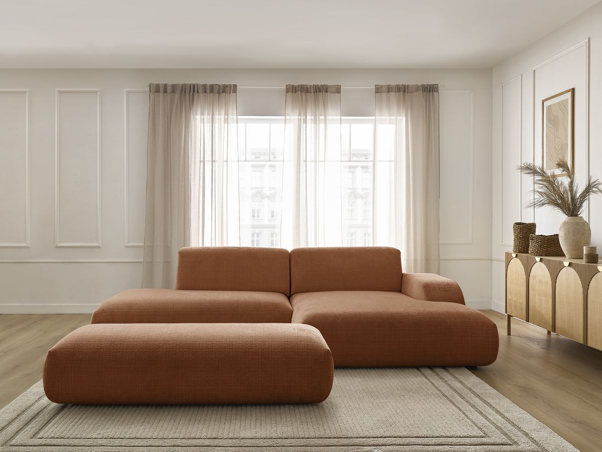 Bobochic Sirius Ecksofa mit Pouf 300 × 170 cm Strukturstoff Orange Ecke rechts