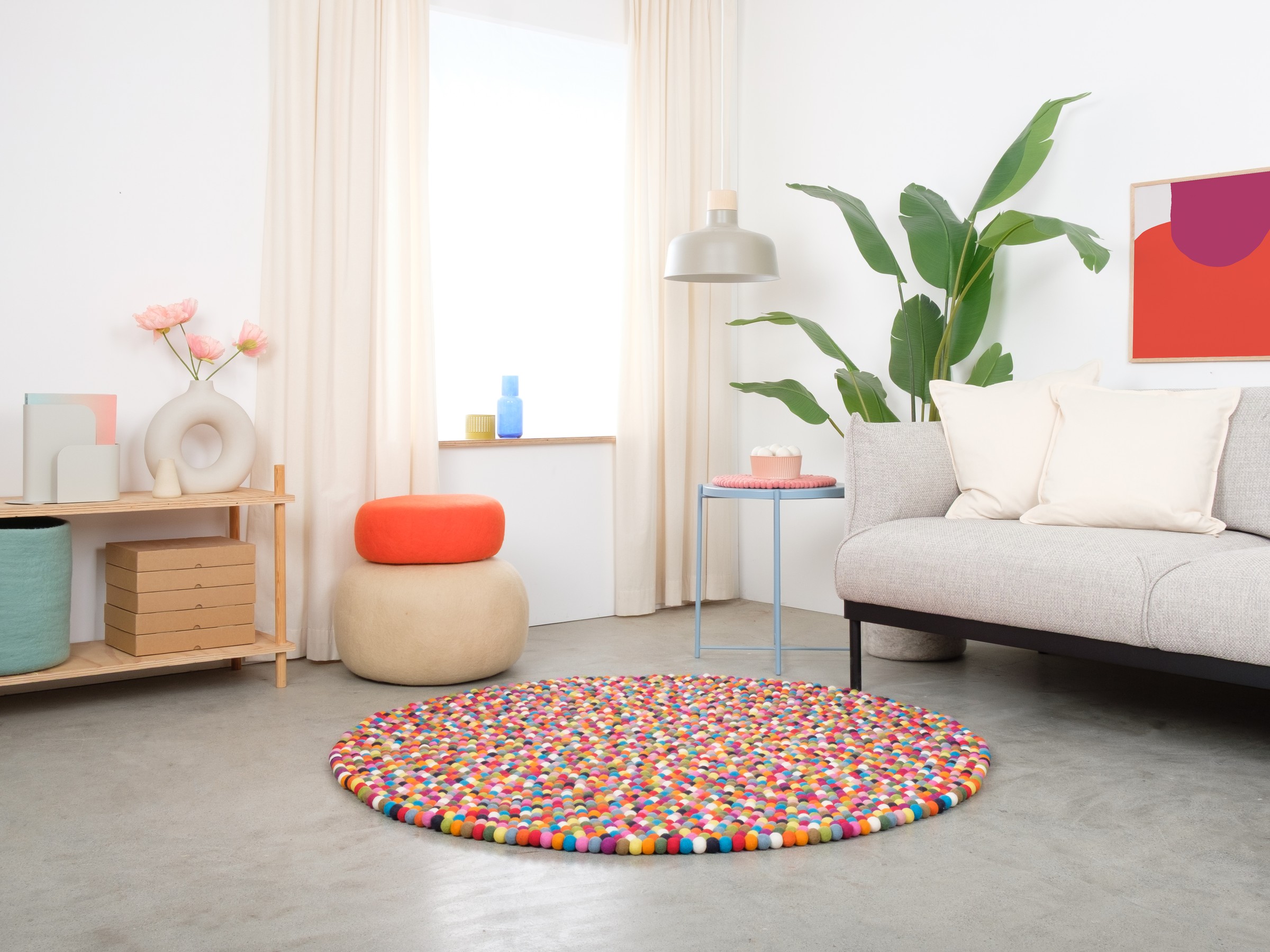 myfelt Lotte Filzkugelteppich Bunt rund Ø 50 cm