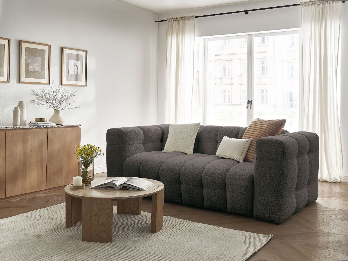 Bobochic Cloud Schlafsofa 3-Sitzer Bouclé-Stoff Braun