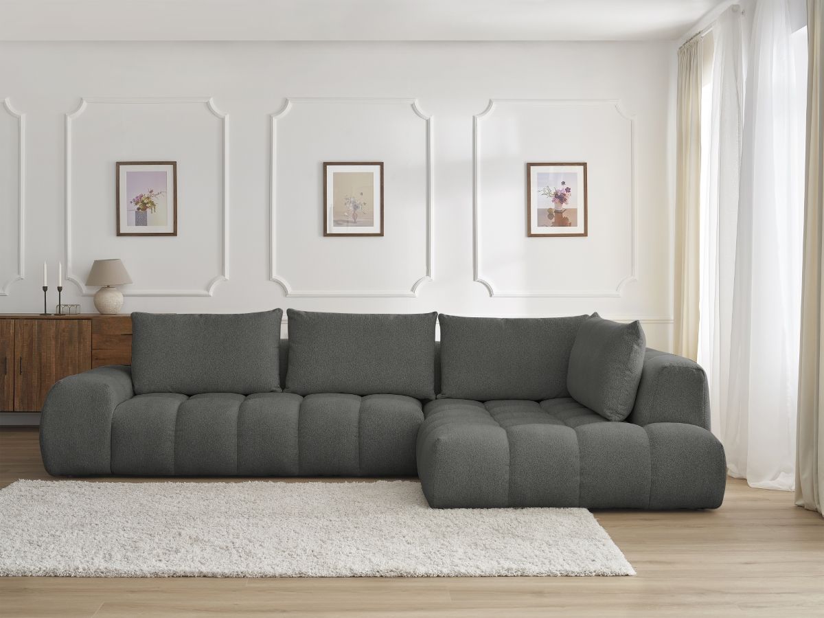 Bobochic Everest Ecksofa, 4 Kissen Melange-Stoff Dunkelgrau Ecke rechts