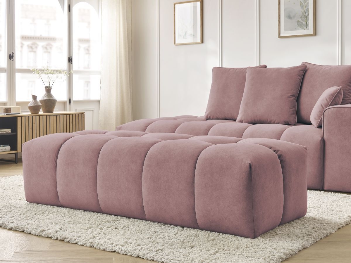 Bobochic Mont-blanc Sofa 5-Sitzer mit Pouf Samt Rosa Armlehne rechts