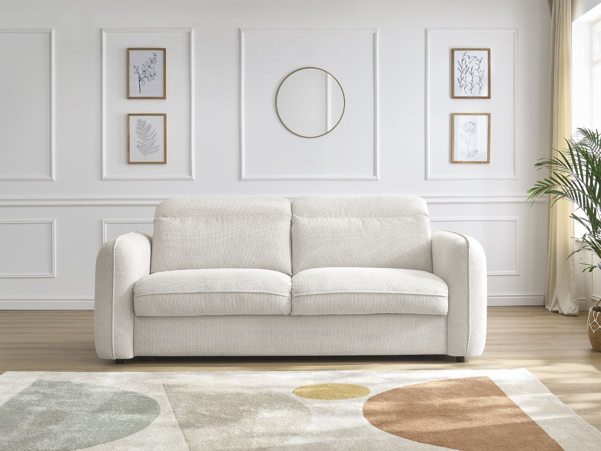 Bobochic Achille Schlafsofa 3-Sitzer Melange-Stoff Weiß, Liegefläche 140 × 200 cm