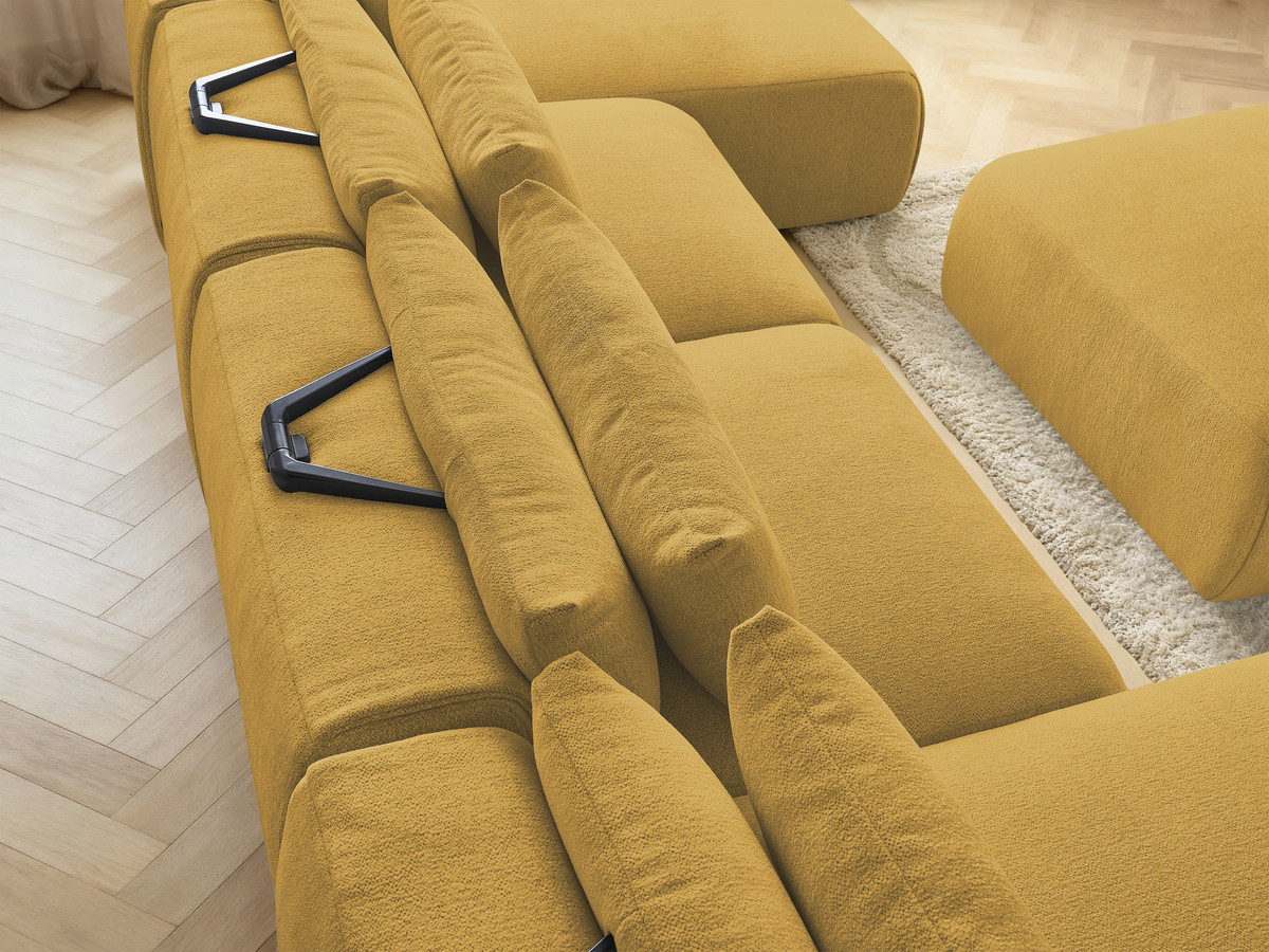 Bobochic Jana Wohnlandschaft mit großem Pouf Melange-Stoff Gelb