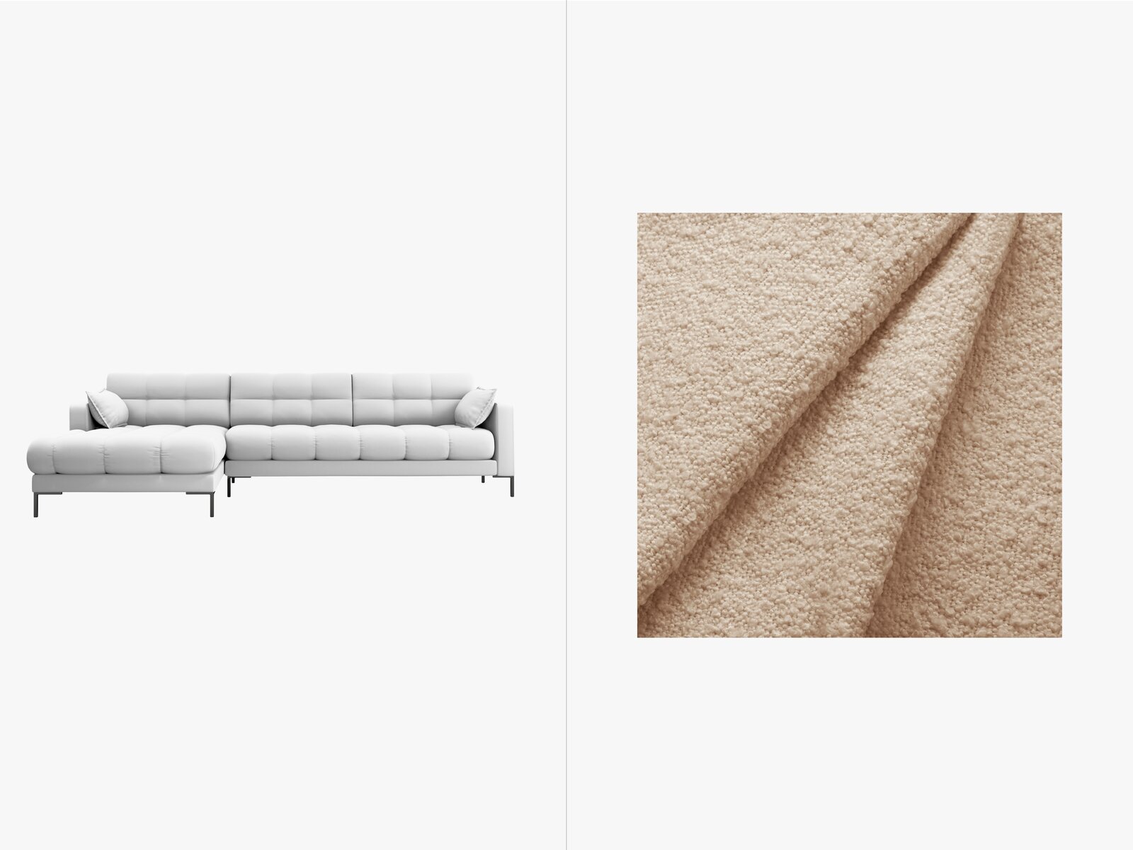 Micadoni Ecksofa Mamaia 5-Sitzer Links Boucle Baloo Beige schwarze Beine