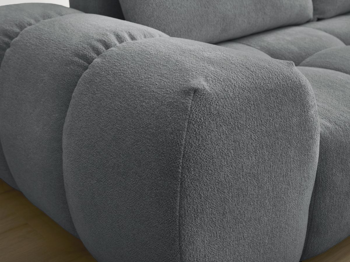 Bobochic Everest Ecksofa mit Schlaffunktion und Bettkasten und Pouf 320 × 212 cm, 5 Kissen Melange-Stoff Dunkelgrau Ecke rechts