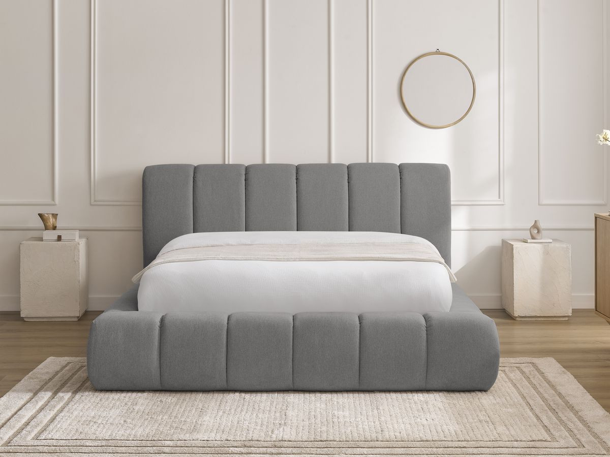 Bobochic Denali Polsterbett mit Bettkasten Stoff Dunkelgrau, Liegefläche 180 × 200 cm